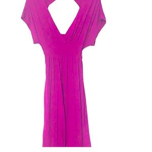 Magenta V-Neck Dress w/ Back Cutout & Empire Waist